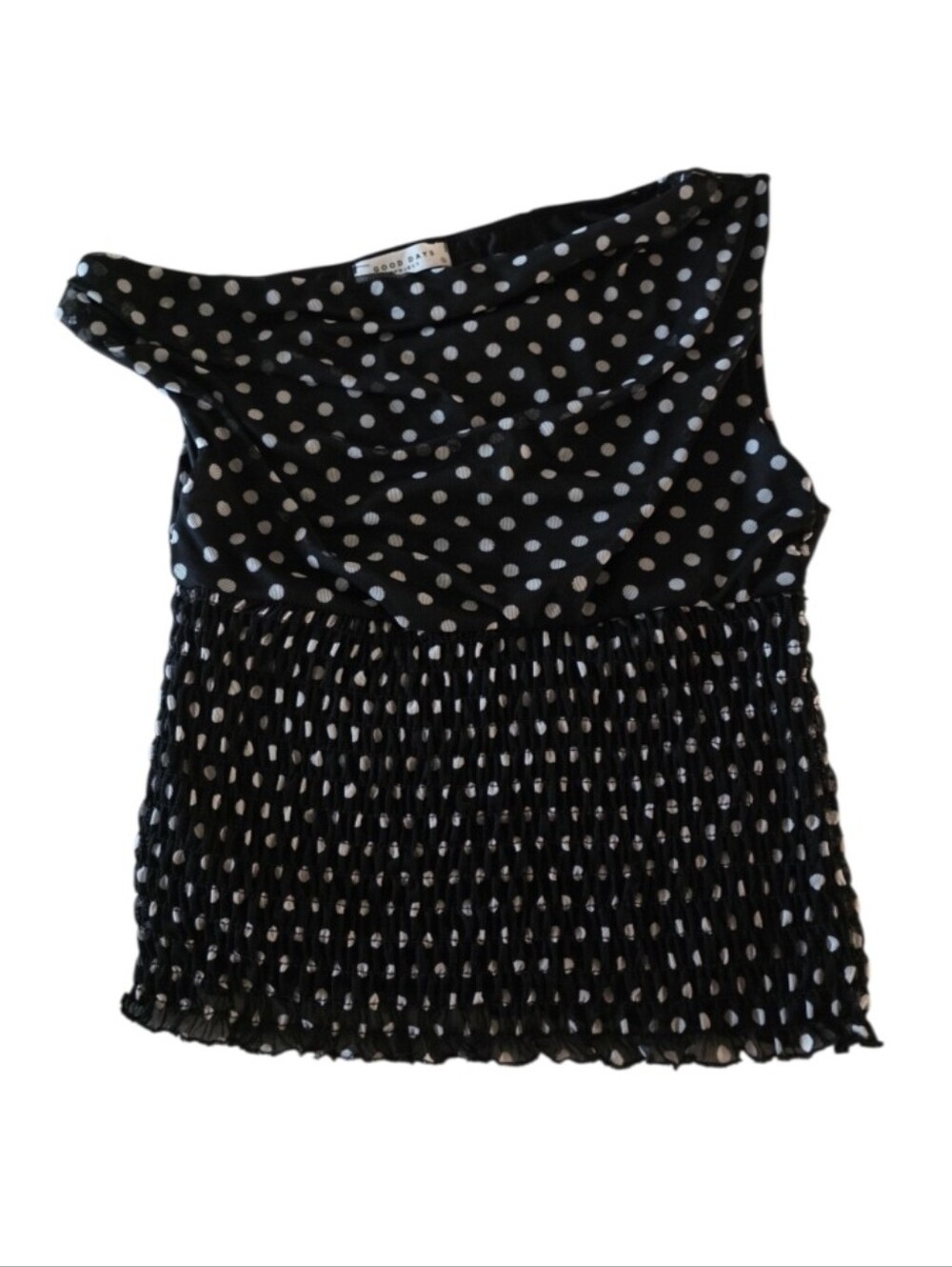 Good Days Project Stretchy Mesh Black Polka Dot One-Shoulder Tank Top